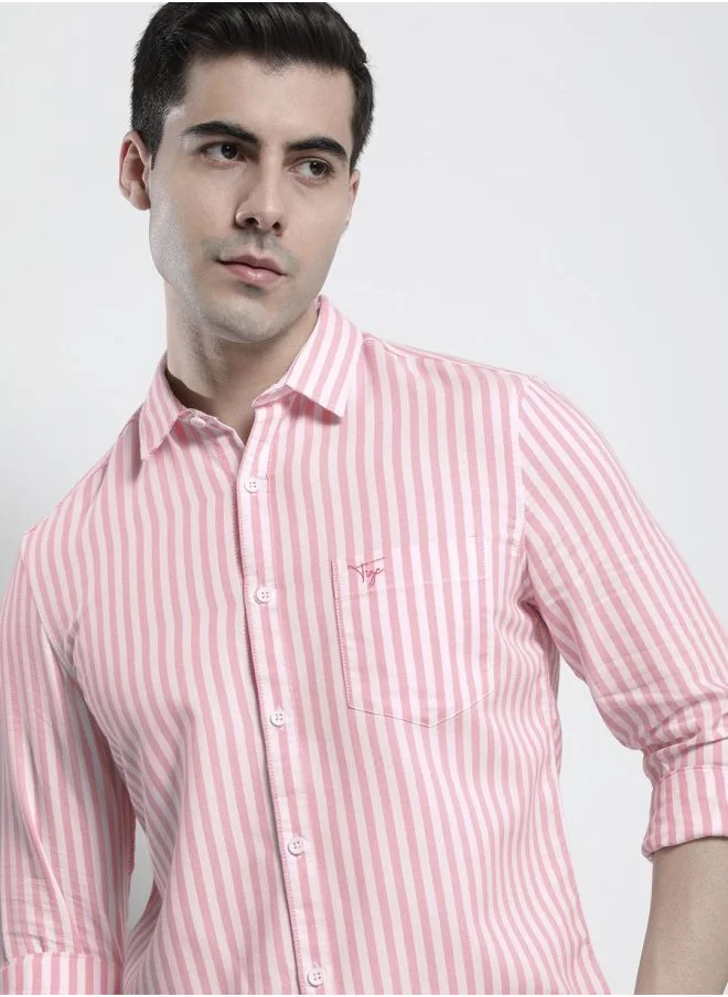 The Indian Garage Co Men Regular Fit Striped Full Sleeves Cutaway Collar Casual Shirt