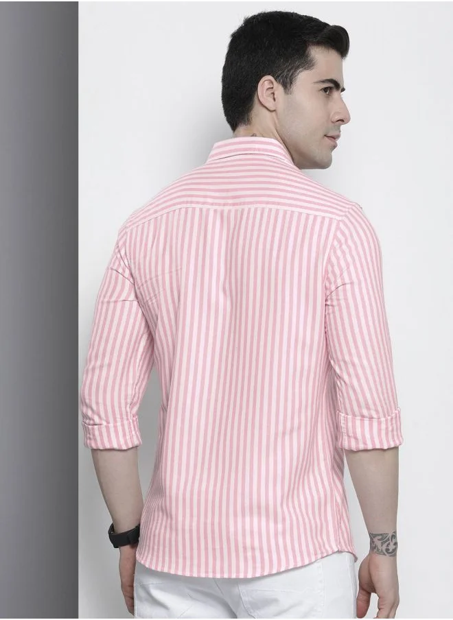 The Indian Garage Co Men Regular Fit Striped Full Sleeves Cutaway Collar Casual Shirt