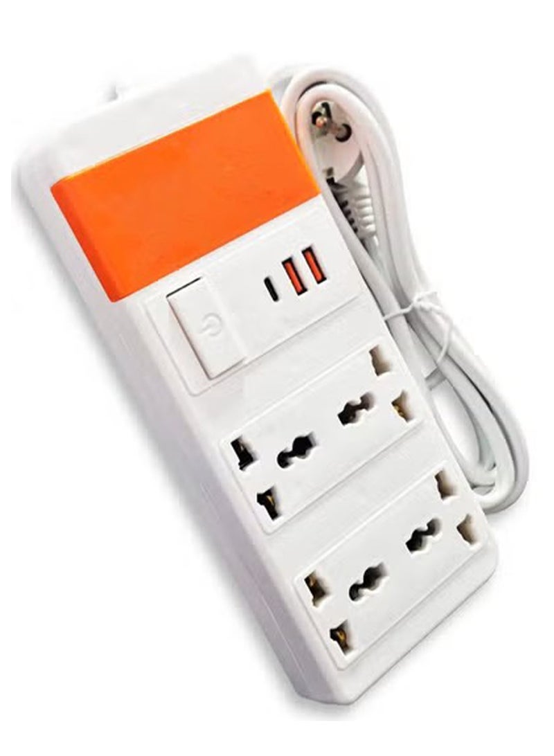 المغربي شريط طاقة عالمي بأربعة منافذ، 2 محول شاحن USB و1 من النوع C، سلك قوي ومرن لتشغيل الأجهزة الكهربائية، 2500 وات، سعة 220 فولت، تصميم عملي للتعامل مع الاستخدام اليومي ودعم ما يصل إلى 4 أجهزة في نفس الوقت، مثالي للمكاتب وغرف النوم وطاولات الاجتماعات وأجهزة الكمبيوتر، مادة بلاستيكية ABS متينة ومقاومة، عالية الجودة، أقدام غير قابلة للانزلاق - Image 3