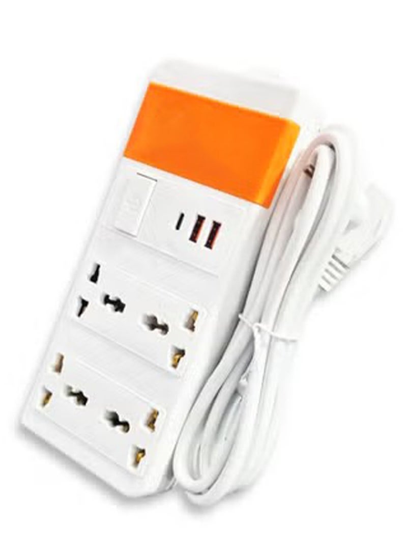 المغربي شريط طاقة عالمي بأربعة منافذ، 2 محول شاحن USB و1 من النوع C، سلك قوي ومرن لتشغيل الأجهزة الكهربائية، 2500 وات، سعة 220 فولت، تصميم عملي للتعامل مع الاستخدام اليومي ودعم ما يصل إلى 4 أجهزة في نفس الوقت، مثالي للمكاتب وغرف النوم وطاولات الاجتماعات وأجهزة الكمبيوتر، مادة بلاستيكية ABS متينة ومقاومة، عالية الجودة، أقدام غير قابلة للانزلاق - Image 4