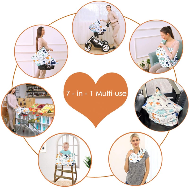 Hicoco Multi-Use Carseat Canopy Cover - Breathable Breastfeeding Covers  Car Seat Covers For Babies  Stroller Canopy Cover (Cute Dinosaur) - Image 4