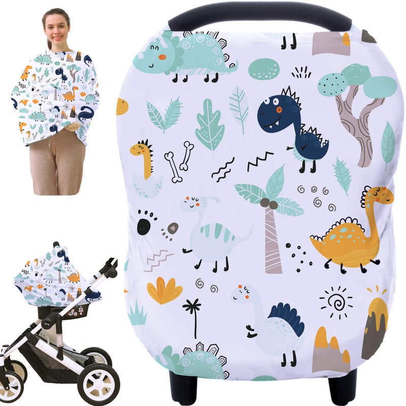 Hicoco Multi-Use Carseat Canopy Cover - Breathable Breastfeeding Covers  Car Seat Covers For Babies  Stroller Canopy Cover (Cute Dinosaur) - Image 1