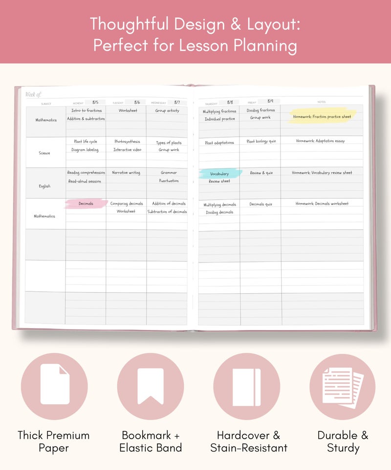 Lamare Teacher Planner 2025-2026 Academic Year – Undated Planner & Lesson Planner Book for Teachers with Class Schedule, Student Info & Weekly Planning - Image 4
