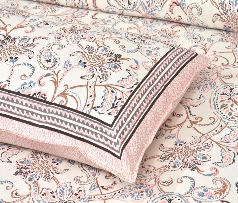 EasyGoods 240 TC Pure Cotton Bedsheet for Double Bed King Queen Size Bed Jaipuri Rajasthani Design with 2 Pillow Covers Extra Soft Wrinkle Free 90 x 103 inches Pink Monarch05 - Image 1