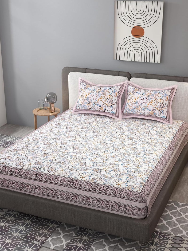 EasyGoods 240 TC Pure Cotton Bedsheet for Double Bed King Queen Size Bed Jaipuri Rajasthani Design with 2 Pillow Covers Extra Soft Wrinkle Free 90 x 103 inches Pink Monarch05 - Image 2
