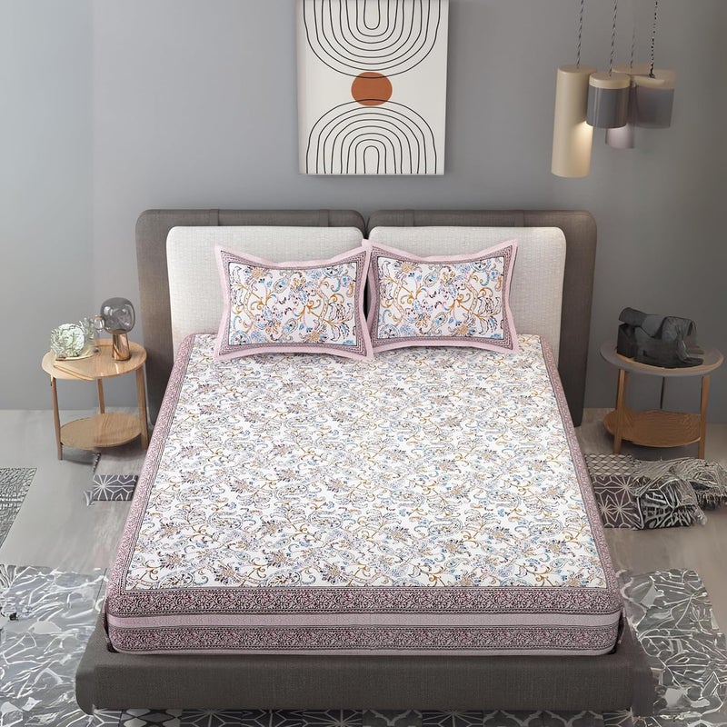 EasyGoods 240 TC Pure Cotton Bedsheet for Double Bed King Queen Size Bed Jaipuri Rajasthani Design with 2 Pillow Covers Extra Soft Wrinkle Free 90 x 103 inches Pink Monarch05 - Image 3