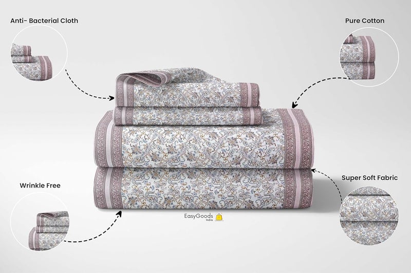 EasyGoods 240 TC Pure Cotton Bedsheet for Double Bed King Queen Size Bed Jaipuri Rajasthani Design with 2 Pillow Covers Extra Soft Wrinkle Free 90 x 103 inches Pink Monarch05 - Image 4