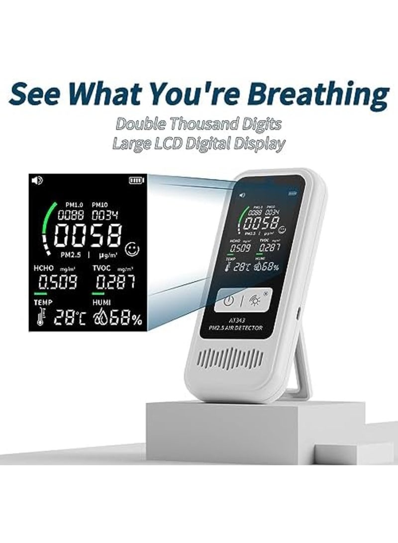 Luckam Air Quality Monitor Tester, Portable Air Quality Detector with LCD Digital Display, CO2, Formaldehyde,Temperature, Humidity Detector, PM2.5/1.0/10 HCHO TVOC Tester for Home Office, Car, Outdoor - Image 2