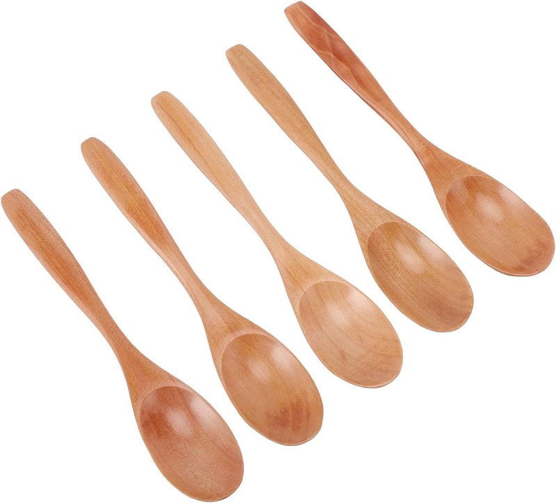 Fabater Wooden Spoons, 5 Pieces Small Multipurpose Sustainable Wooden Teaspoon and Serving Spoon Set with Natural Wood Grain for Honey, Coffee, Tea, Dessert, Serving, Eating, and Stirring - Image 4