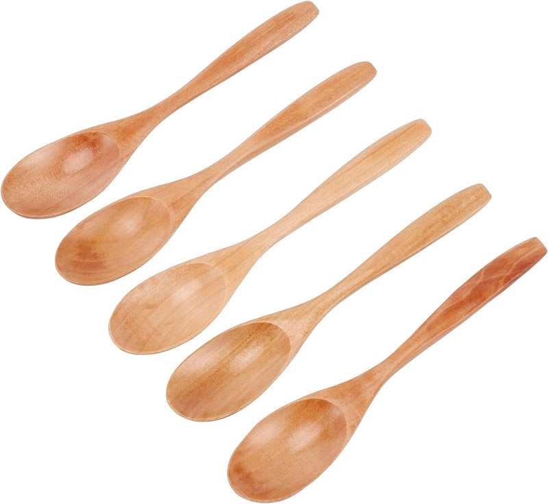 Fabater Wooden Spoons, 5 Pieces Small Multipurpose Sustainable Wooden Teaspoon and Serving Spoon Set with Natural Wood Grain for Honey, Coffee, Tea, Dessert, Serving, Eating, and Stirring - Image 3