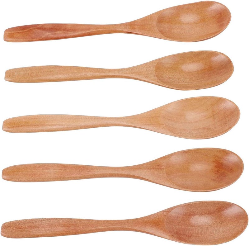 Fabater Wooden Spoons, 5 Pieces Small Multipurpose Sustainable Wooden Teaspoon and Serving Spoon Set with Natural Wood Grain for Honey, Coffee, Tea, Dessert, Serving, Eating, and Stirring - Image 2