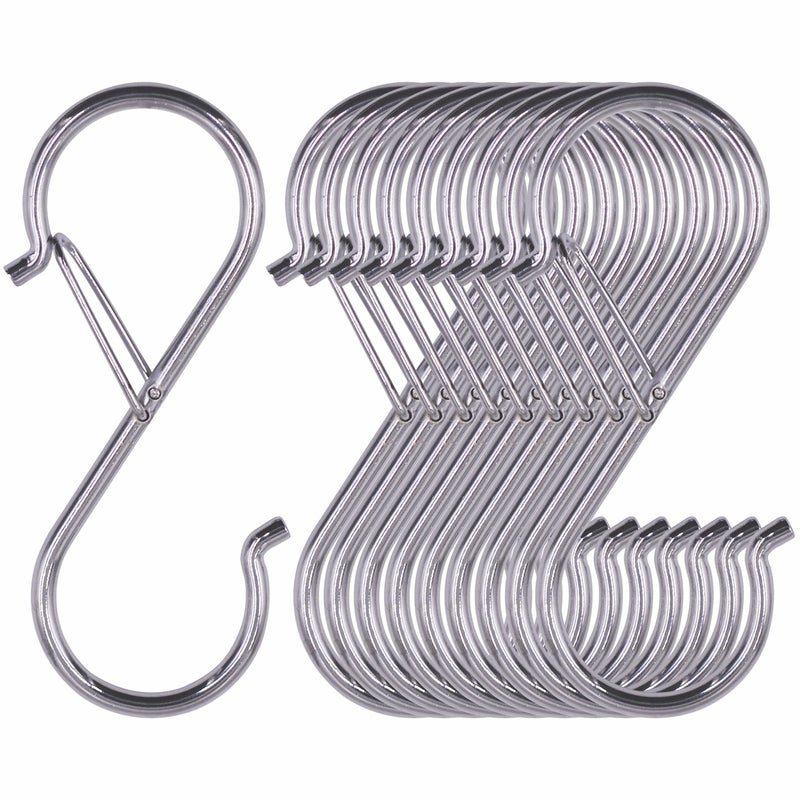 Vantasii 10 Pack S Hooks for Hanging Rustproof SShaped Hook with Safety Buckle Heavy Duty Metal S Hanging Hook for Clothes Pots Pans Kitchen Utensil Cubicle Closet Rob Bags35 inch Silvery