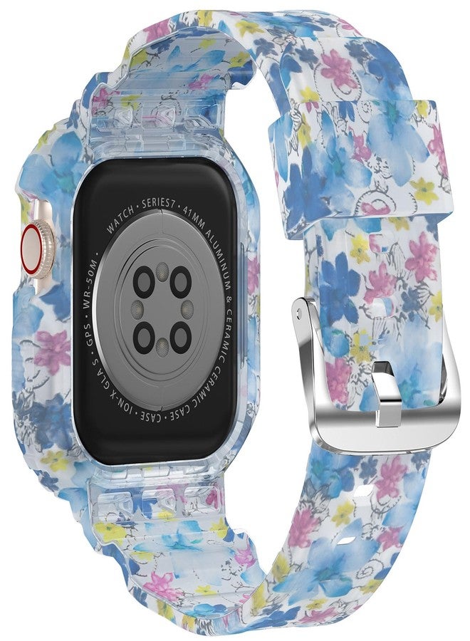 XYF Compatible for Crystal Clear Apple Watch Ultra 3 2 Bands 49mm, Bumper Case for Men Women Jelly Sport Cover Strap for iWatch Ultra 3 2 Series 11 10 9 8 7 SE 6 5 4 3 (Floral Blue, 49) - Image 2