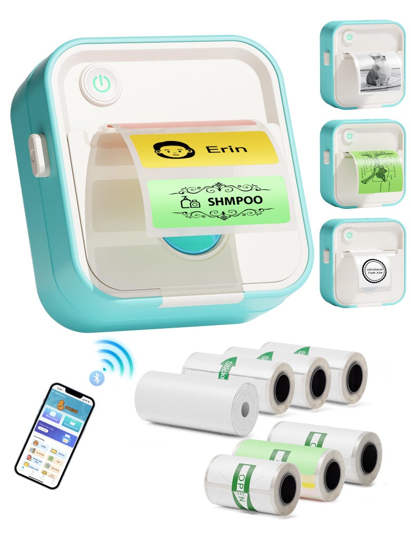 LAIBEAR Label Maker Machine with Tape, Little Printer, Portable Thermal Printer Compatible with iOS & Android, Sticker Maker for School, Home, Office, Photos, Notes (Blue) - Image 1