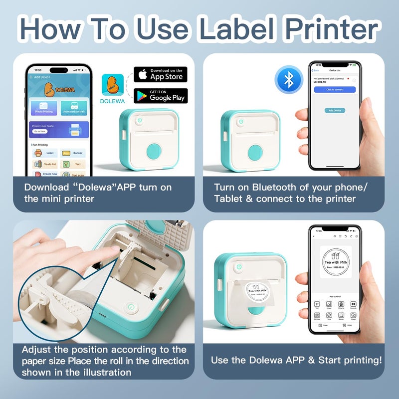 LAIBEAR Label Maker Machine with Tape, Little Printer, Portable Thermal Printer Compatible with iOS & Android, Sticker Maker for School, Home, Office, Photos, Notes (Blue) - Image 4
