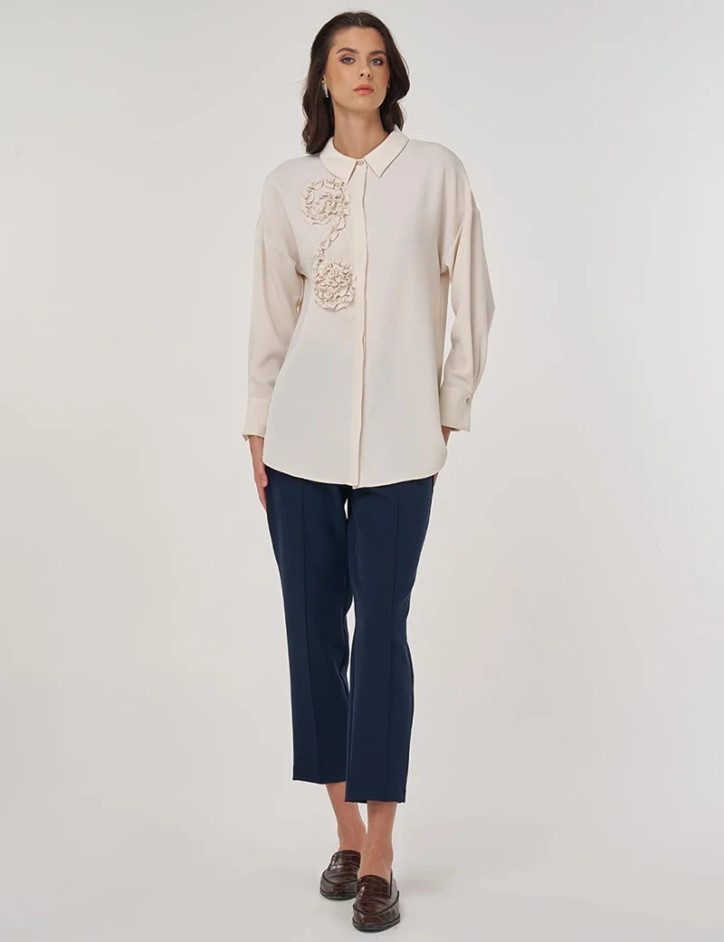 Kayra Appliquéd Off-Shoulder Tunic in Cream