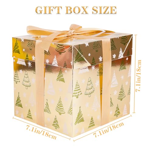 Jaywayang 5 Pack Gold Christmas Gift Boxes with Lids Ribbons and Tissue Papers Square Gift Boxes 71 Inch Presents Wrapping Christmas Gift Holiday New Year Party Favor Boxes - Image 3