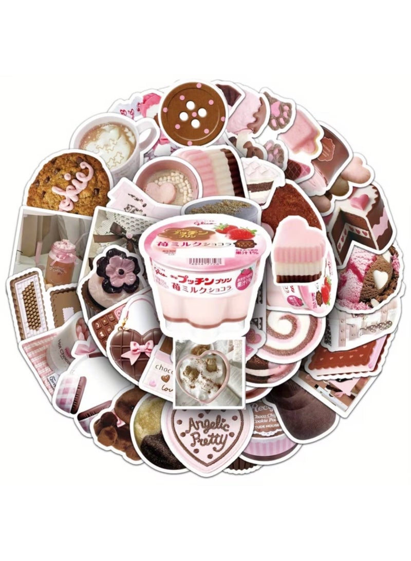 Aura Style 50-Piece Kawaii Dessert & Coquette Sticker Pack for Girls Pink and Brown Aesthetic Decals for Laptops and Planners - Image 1