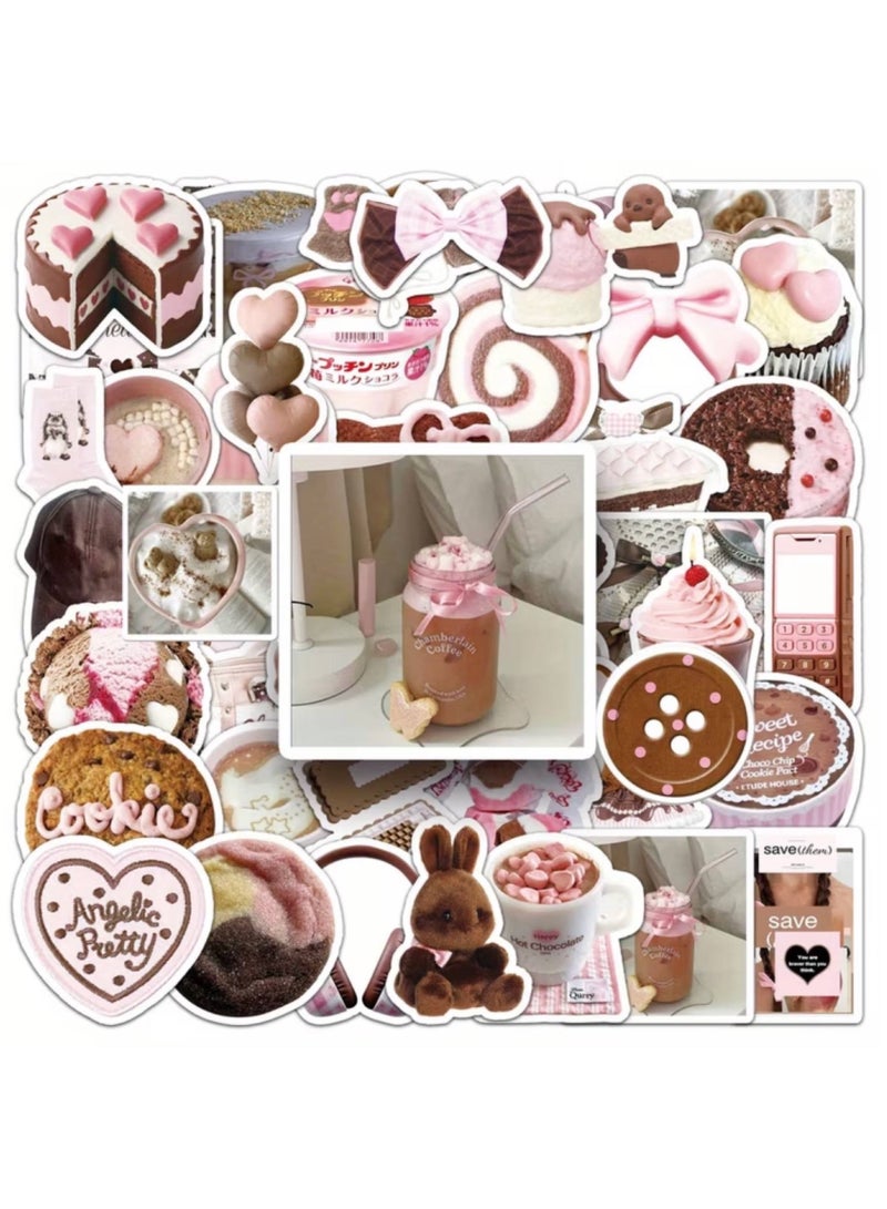 Aura Style 50-Piece Kawaii Dessert & Coquette Sticker Pack for Girls Pink and Brown Aesthetic Decals for Laptops and Planners - Image 3