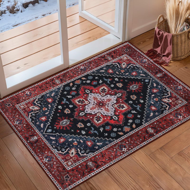 Ciicool Washable Vintage Area Rug, 2x3ft Small Boho Rug, Ultra Soft Rugs for Entryway, Non-Slip Entry Rugs Oriental Low-Pile Indoor Mat Floor Carpet for Entrance Bedroom Kitchen Bathroom Foyer Decor - Image 1