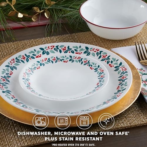 Corelle Vitrelle 18-Piece Christmas Service for 6 Dinnerware Set, Triple Layer Glass and Chip Resistant, Lightweight Round Holiday Plates and Bowls Set, Winter Berries - Image 3