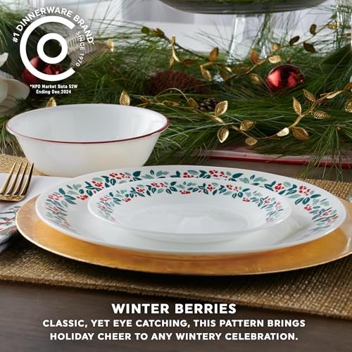 Corelle Vitrelle 18-Piece Christmas Service for 6 Dinnerware Set, Triple Layer Glass and Chip Resistant, Lightweight Round Holiday Plates and Bowls Set, Winter Berries - Image 2