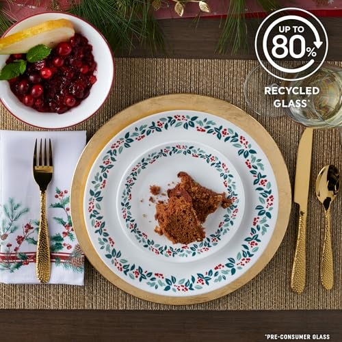 Corelle Vitrelle 18-Piece Christmas Service for 6 Dinnerware Set, Triple Layer Glass and Chip Resistant, Lightweight Round Holiday Plates and Bowls Set, Winter Berries - Image 5