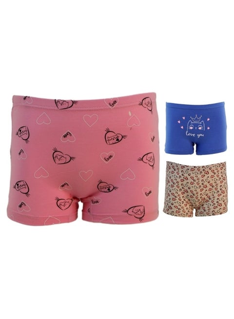 870174 ملابس داخلية 3 قطع بتصميم حب وطباعة "أحبك" للفتيات، متعدد الألوان، مقاس م