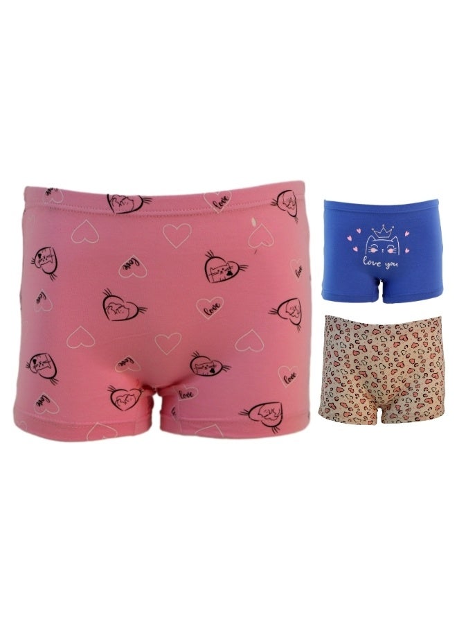 870174 ملابس داخلية 3 قطع بتصميم حب وطباعة "أحبك" للفتيات، متعدد الألوان، مقاس م