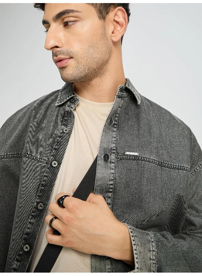 Beyoung Dark Grey Sulphur Urban Shirt for Men