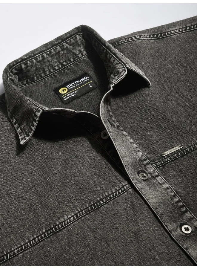 Beyoung Dark Grey Sulphur Urban Shirt for Men
