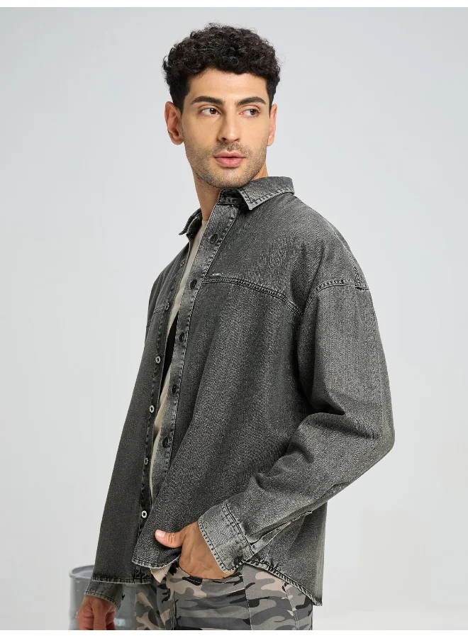 Beyoung Dark Grey Sulphur Urban Shirt for Men