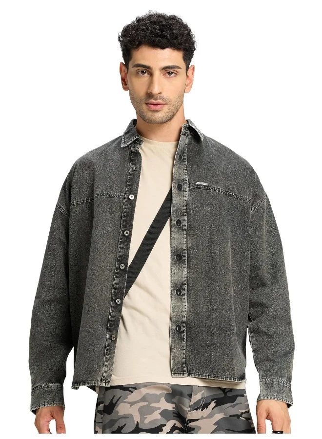 Beyoung Dark Grey Sulphur Urban Shirt for Men