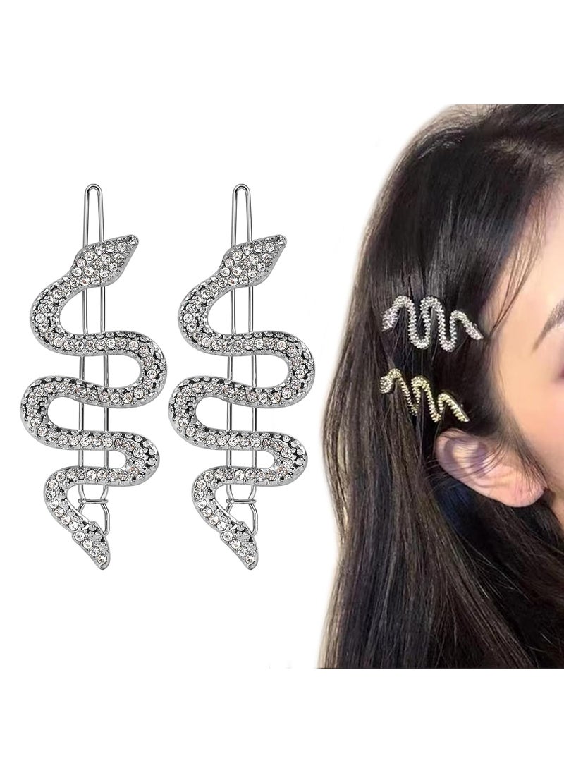 Albooss - 2PCS Metal Snake Hair Pins Alloy Snake Hair Clips with Sparkly Rhinestones Set Hair Jewelry Accessories For Girls Women Headdress Silver - Image 1