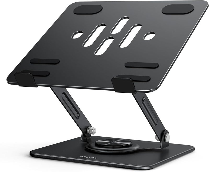 LS11 Laptop Stand with 360° Rotating Base, Ergonomic Adjustable Holder for 10-14 Inch Laptops (Black) - Image 2