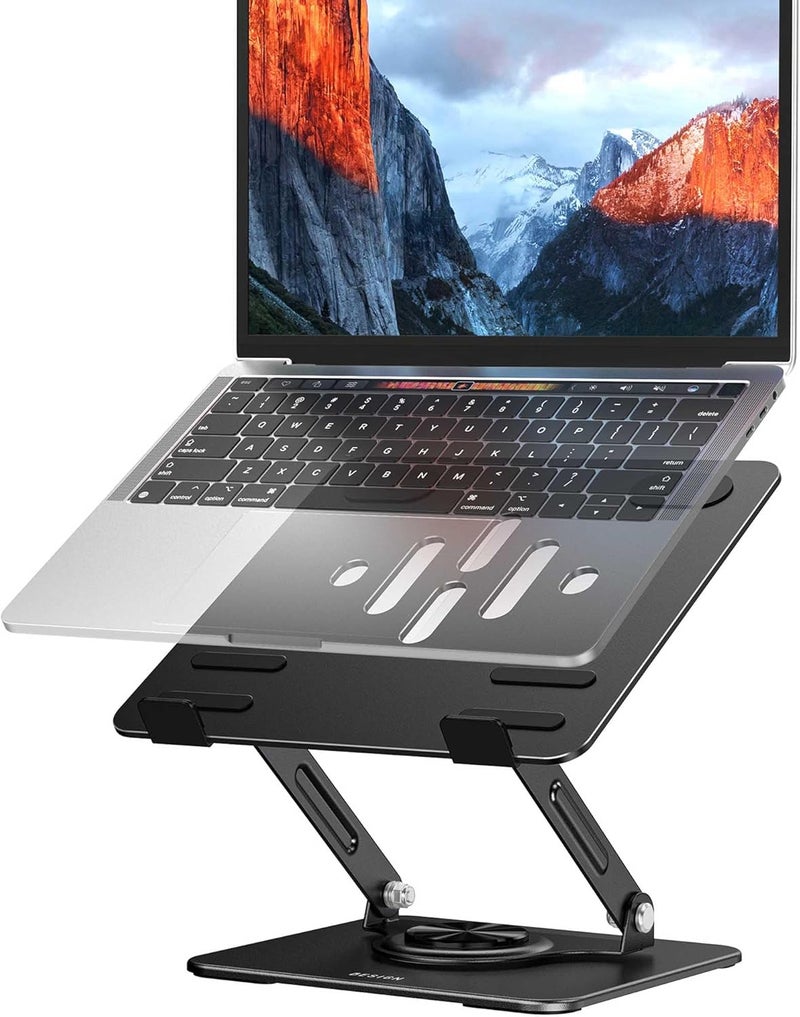 LS11 Laptop Stand with 360° Rotating Base, Ergonomic Adjustable Holder for 10-14 Inch Laptops (Black) - Image 1