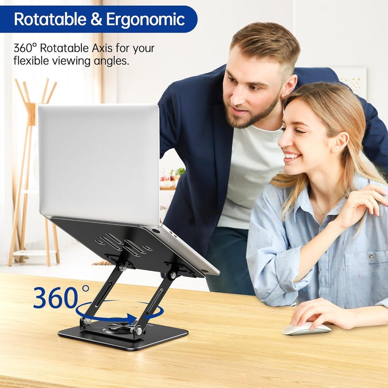 LS11 Laptop Stand with 360° Rotating Base, Ergonomic Adjustable Holder for 10-14 Inch Laptops (Black) - Image 4