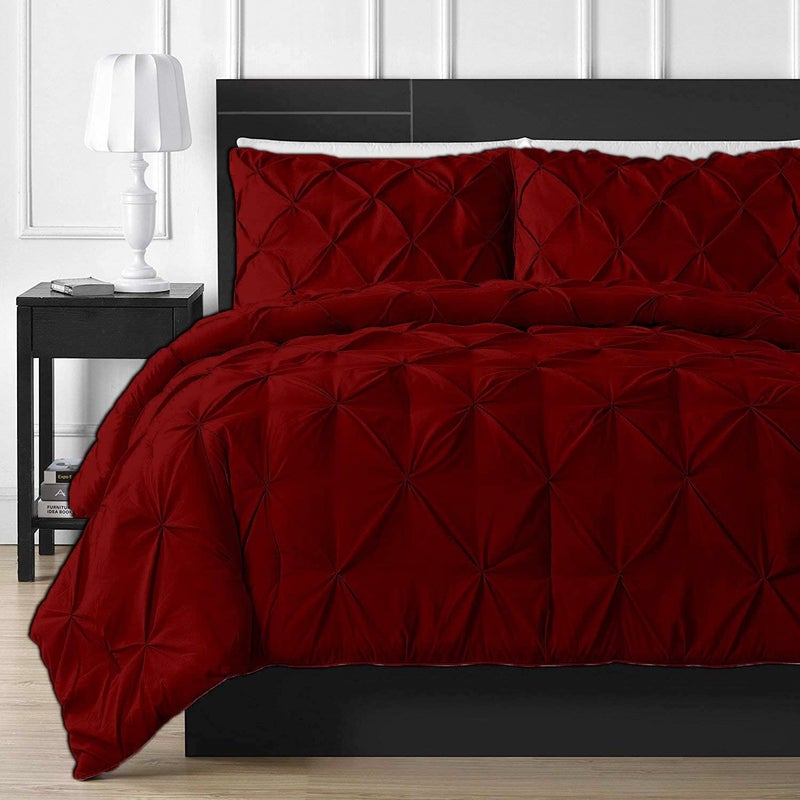 Cloud Fino Cotton 600 Thread Count Luxurious Pleated Design Duvet Cover 1 Duvet Cover with 2 Pillow Shams Burgundy_Queen Bed Size 88x88 inch Pillow Shams Size 17 x 27 - Image 1