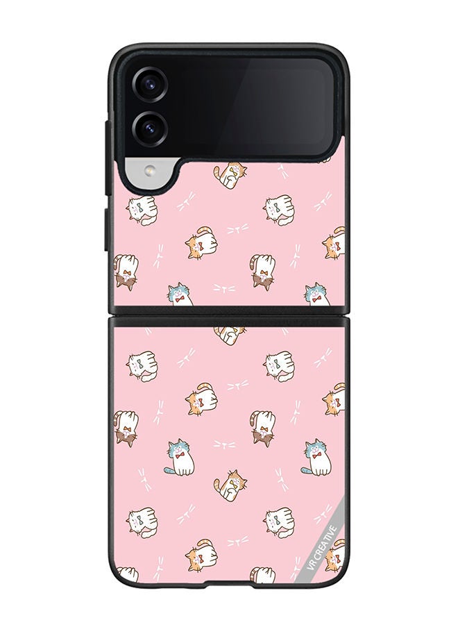 VR CREATIVE Protective Case Cover For Samsung Galaxy Z Flip4 Cartoon Cat Design On Pink Design Multicolour - Image 1