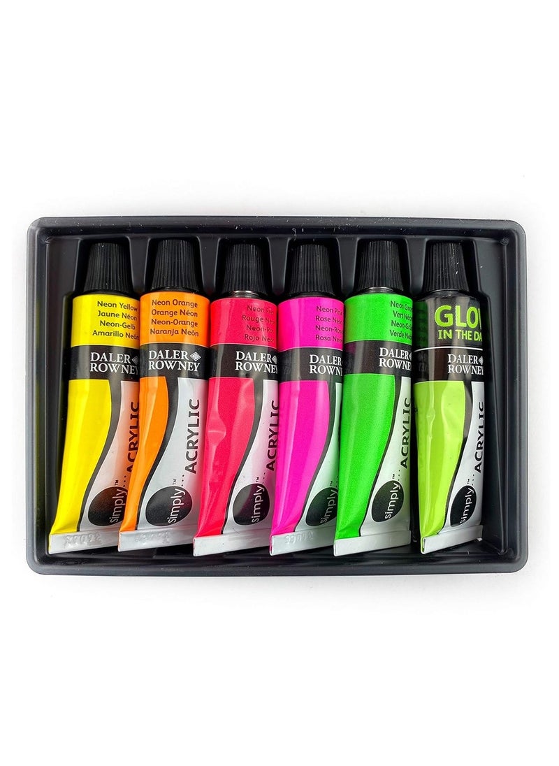 Daler Rowney 6-Piece Simply Acrylic Colour Tube Set 12ml Content Neon Colours  - Image 2