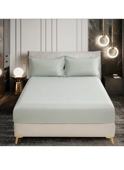 Donetella Bedding Fitted Sheet 2-Pcs Twin Size Solid Bed Sheet Set Fits(120x200CM) With Pillowcases And 30 CM Extra Deep Brushed Microfiber Bed Sheet,Mercury