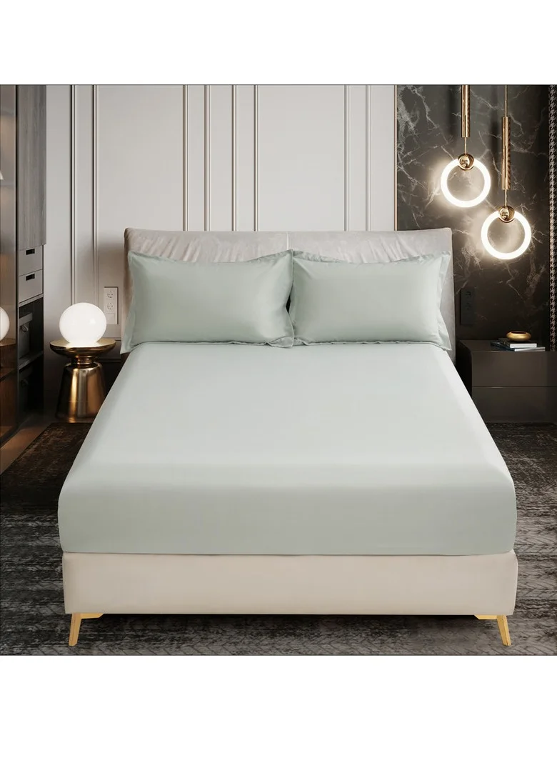 Donetella Bedding Fitted Sheet 2-Pcs Twin Size Solid Bed Sheet Set Fits(120x200CM) With Pillowcases And 30 CM Extra Deep Brushed Microfiber Bed Sheet,Mercury