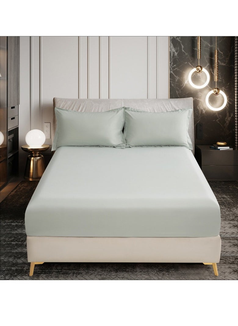 Donetella - Bedding Fitted Sheet 2-Pcs Twin Size Solid Bed Sheet Set Fits(120x200CM) With Pillowcases And 30 CM Extra Deep Brushed Microfiber Bed Sheet,Mercury - Image 1