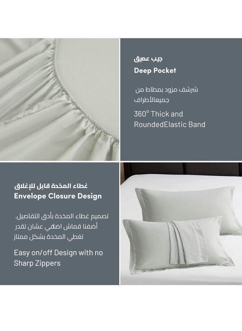 Donetella - Bedding Fitted Sheet 2-Pcs Twin Size Solid Bed Sheet Set Fits(120x200CM) With Pillowcases And 30 CM Extra Deep Brushed Microfiber Bed Sheet,Mercury - Image 1
