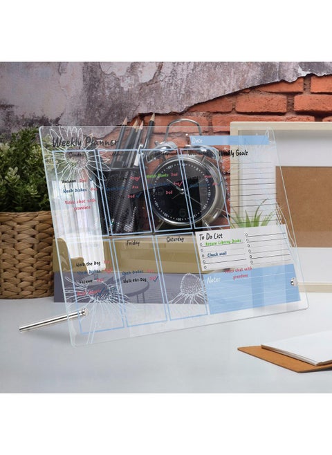 Acrylic Weekly Calendar Clear Dry Erase Board, Reusable Planner Whiteboard with table stand