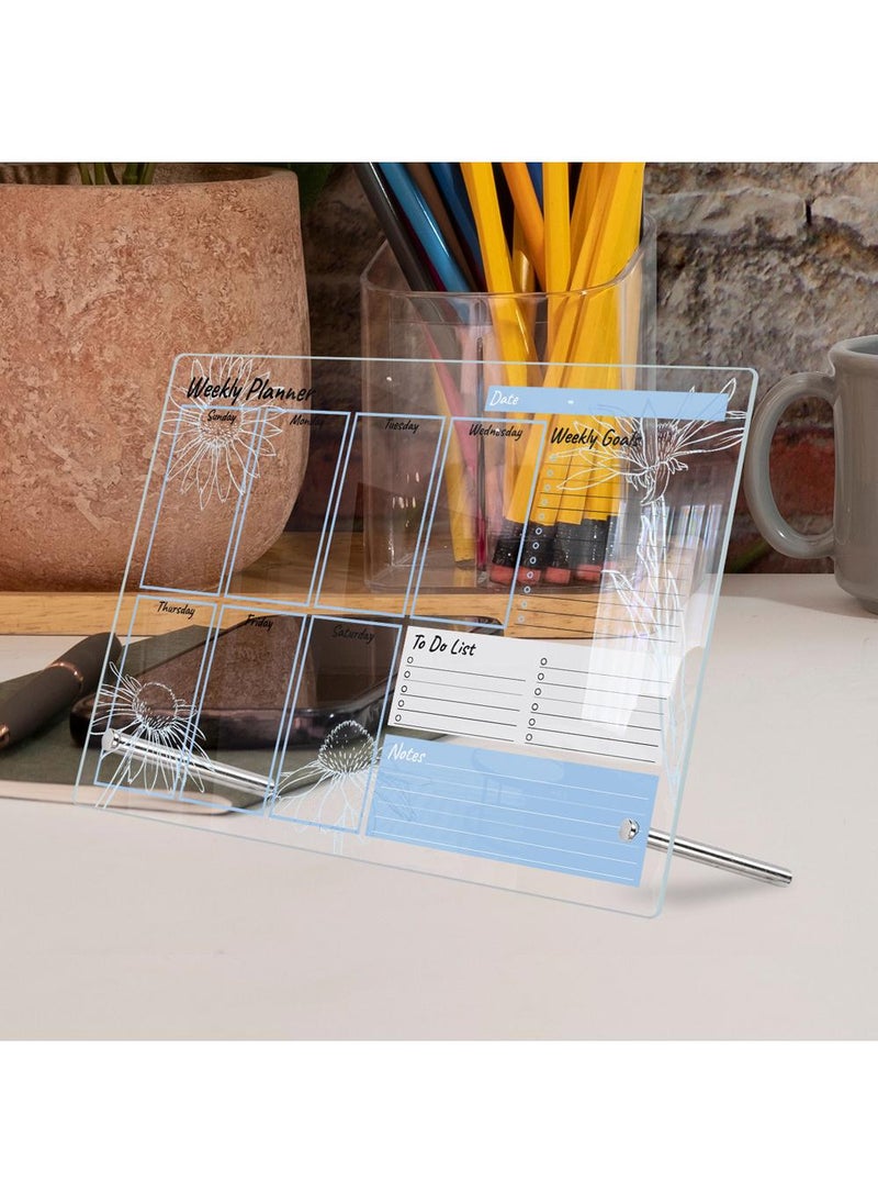 Acrylic Weekly Calendar Clear Dry Erase Board, Reusable Planner Whiteboard with table stand