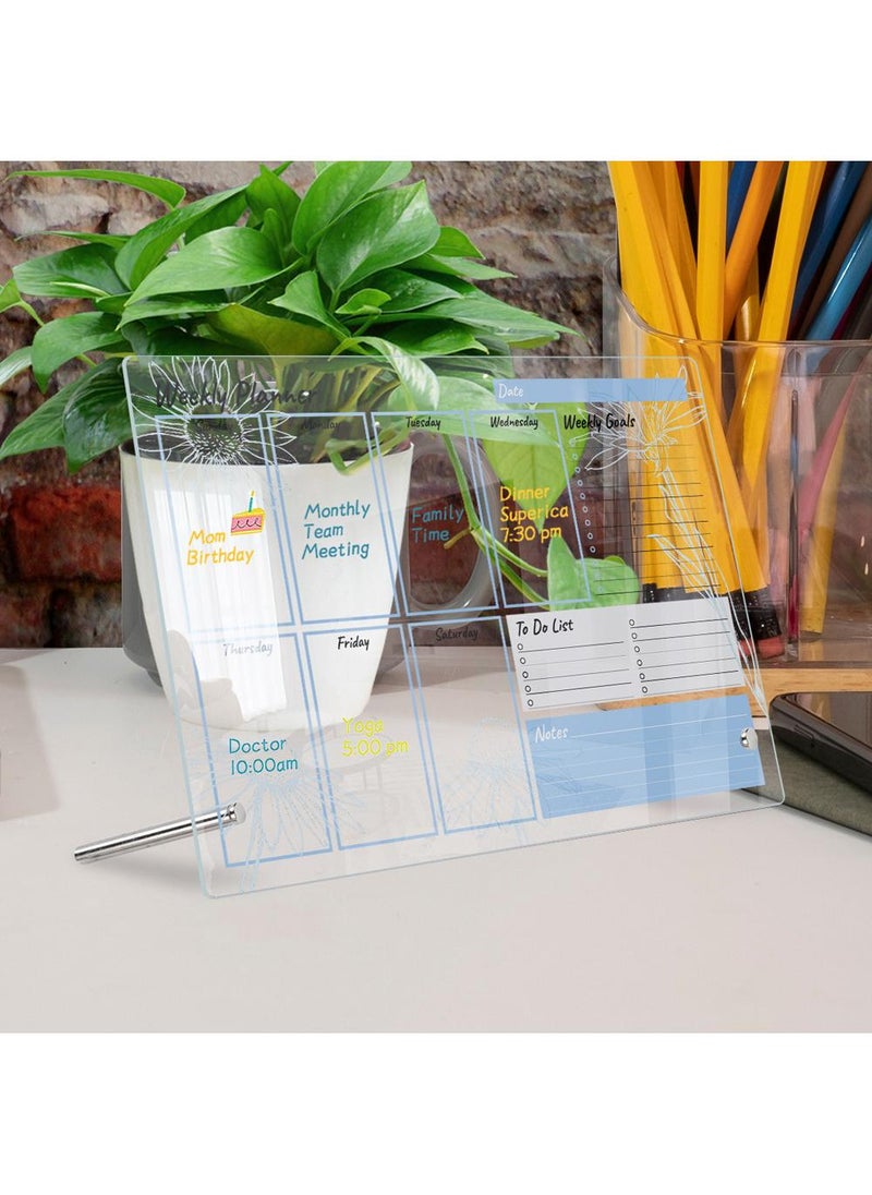 Acrylic Weekly Calendar Clear Dry Erase Board, Reusable Planner Whiteboard with table stand