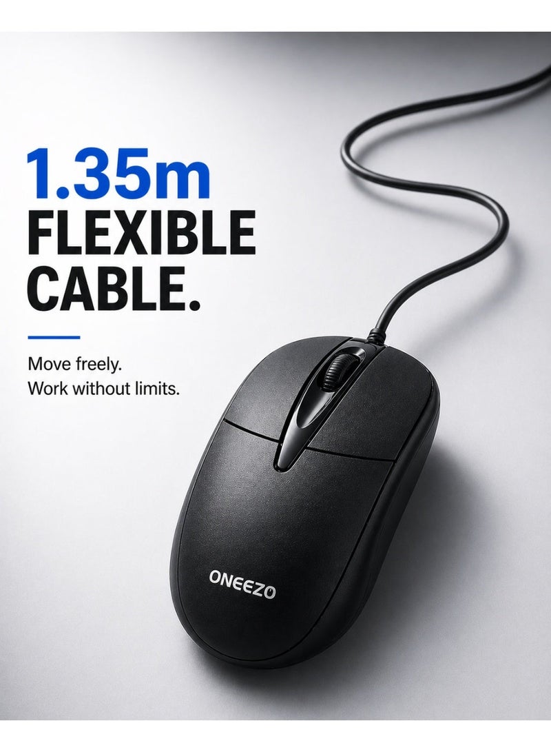 أونيزو ماوس ONEEZO سلكي بمنفذ USB و1200 نقطة في البوصة – تحكم سلس ومريح ودقيق للمكاتب وأجهزة الكمبيوتر المحمولة - Image 4