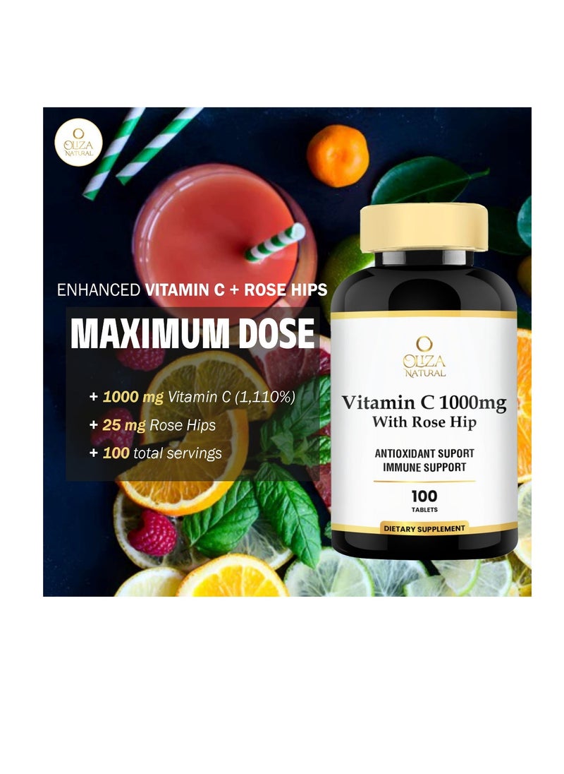 Oliza Natural Vitamin C 1000mg With Rose Hip 100 Tablets Immune and Antioxidant Support  - Image 4