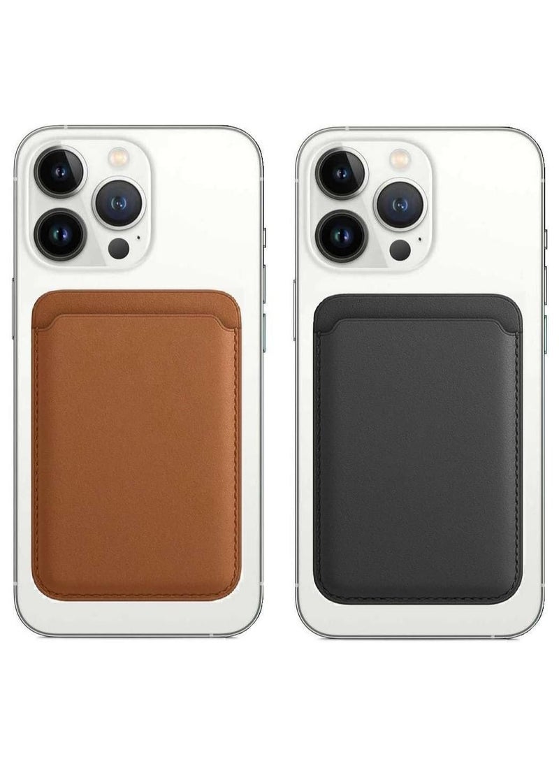 NEW [2 Pack] Strong Magnetic Leather Card Holder Wallet Compatible with MagSafe for iPhone | Snap-On Slim RFID-Blocking Card Organizer for iPhone 14, 13, 12 Series | Minimalist Magnetic Wallets with Secure Grip for Everyday Use
